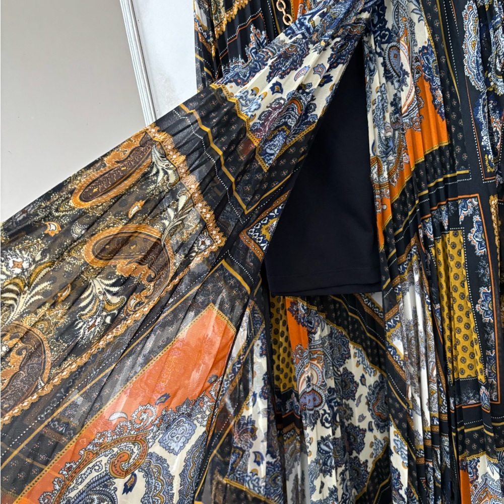 Patchwork Pleated Maxi Skirt. Wrap Design. - image 4